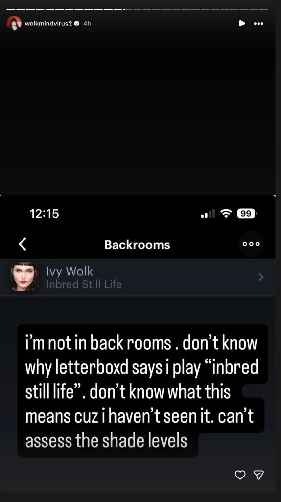 Ivy Wolk says she is not in "Backrooms" on her Instagram story